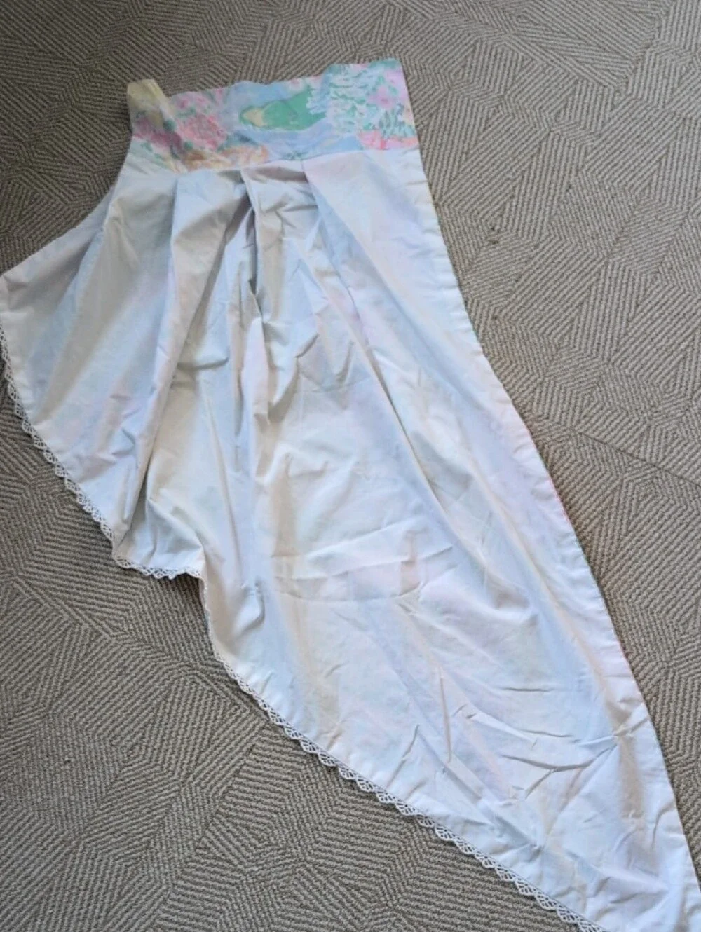 Vintage 80s Cotton Pastel Monet Floral Watercolor Curtains Panels & Valance Set